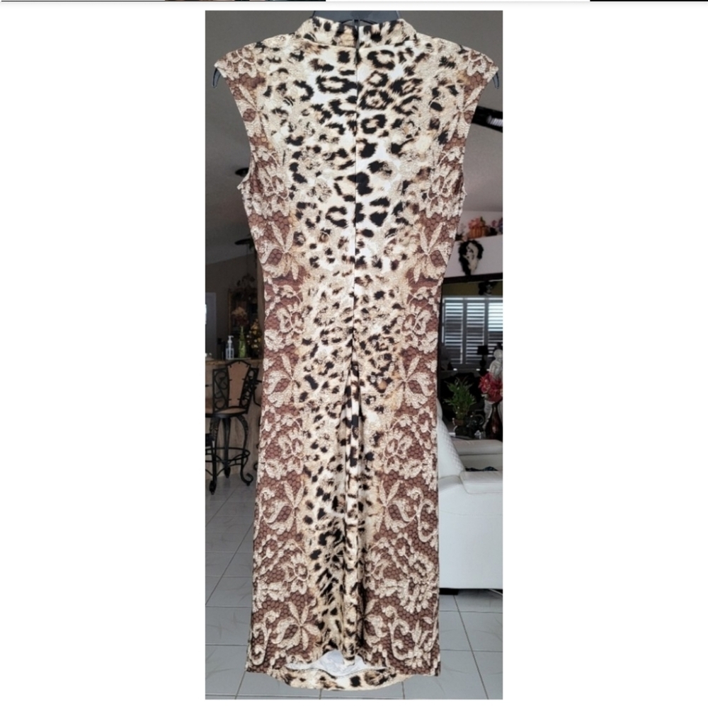 Cache Leopard Print Bodycon Women's Dress with Gold Tie Tassel, Size S - Picture 9 of 12
